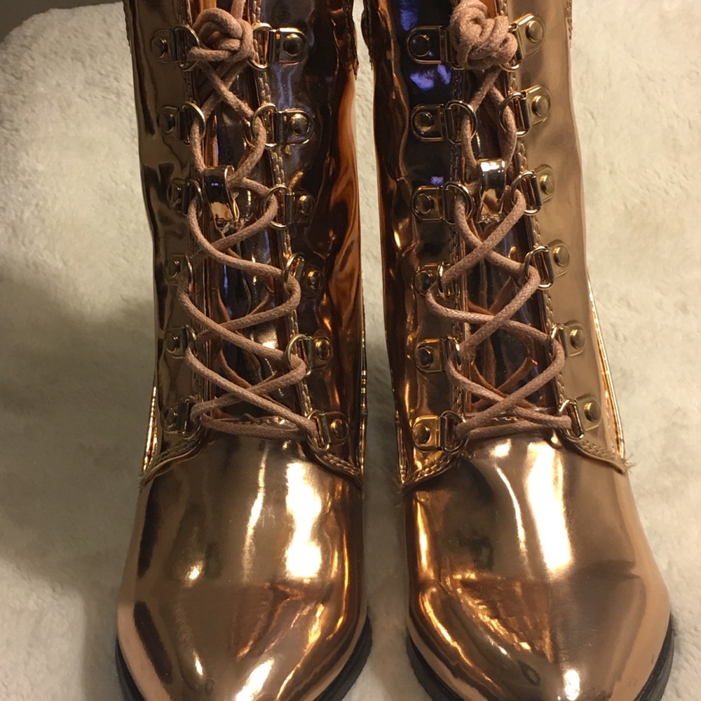 Rose Gold Pointed Toe Booties - Picture 2 of 4